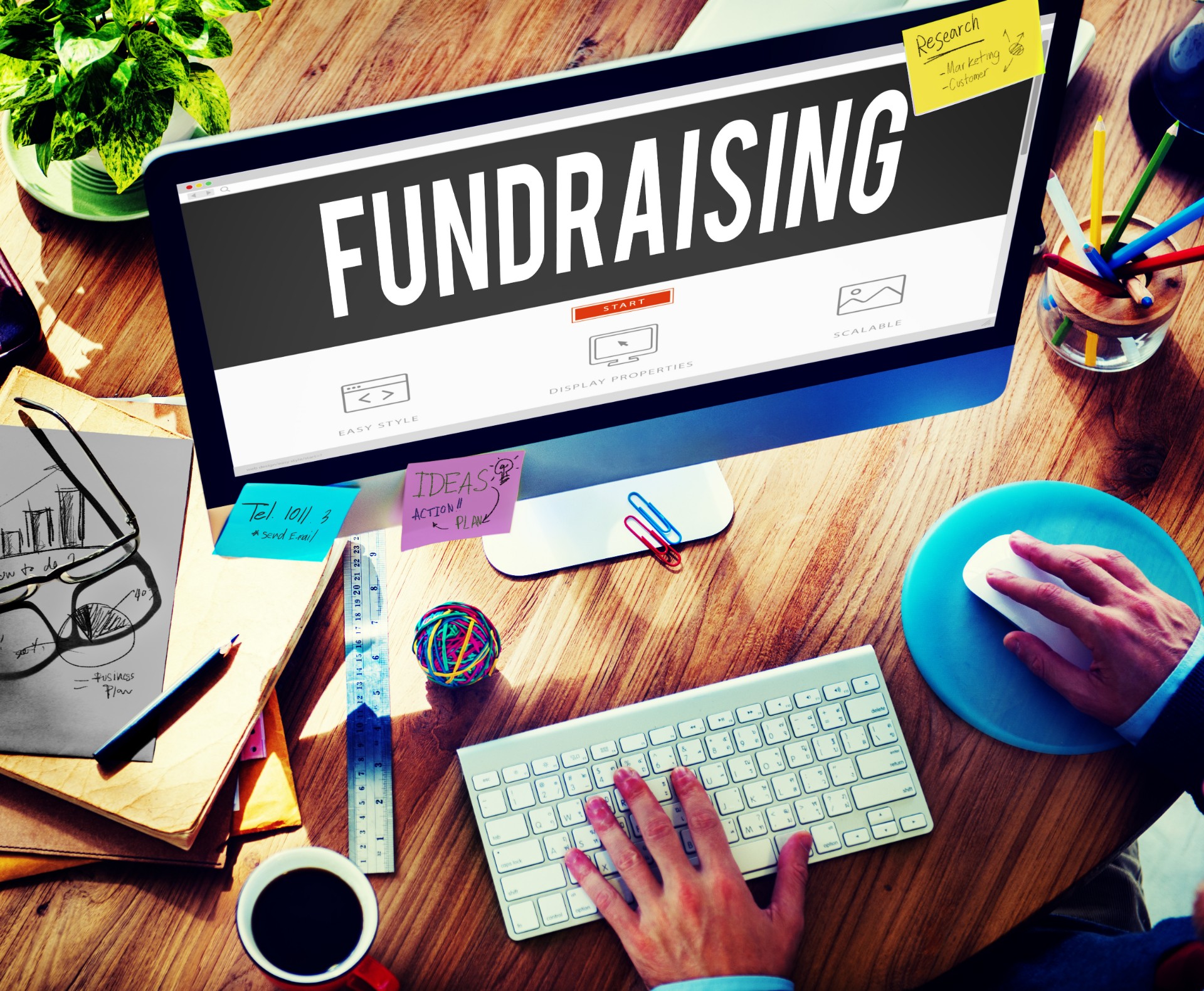 image of a computer screen with the word fundraising across it